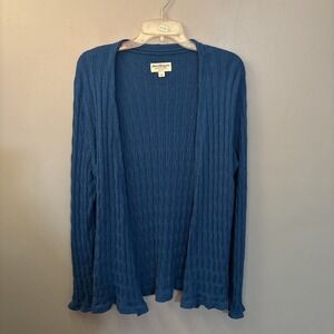 Norm Thompson Blue Merino Wool Open Knit Cardigan Women's Size L Office